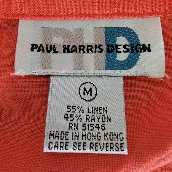 VTG Linen Blend Button Top Womens M Coral Orange Tropical Fall Halloween Boho - Picture 6 of 8